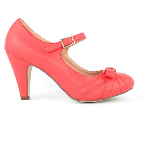 Shoes - 🛍 Women's Vegan Leather Bow Retro Pump Heel Red